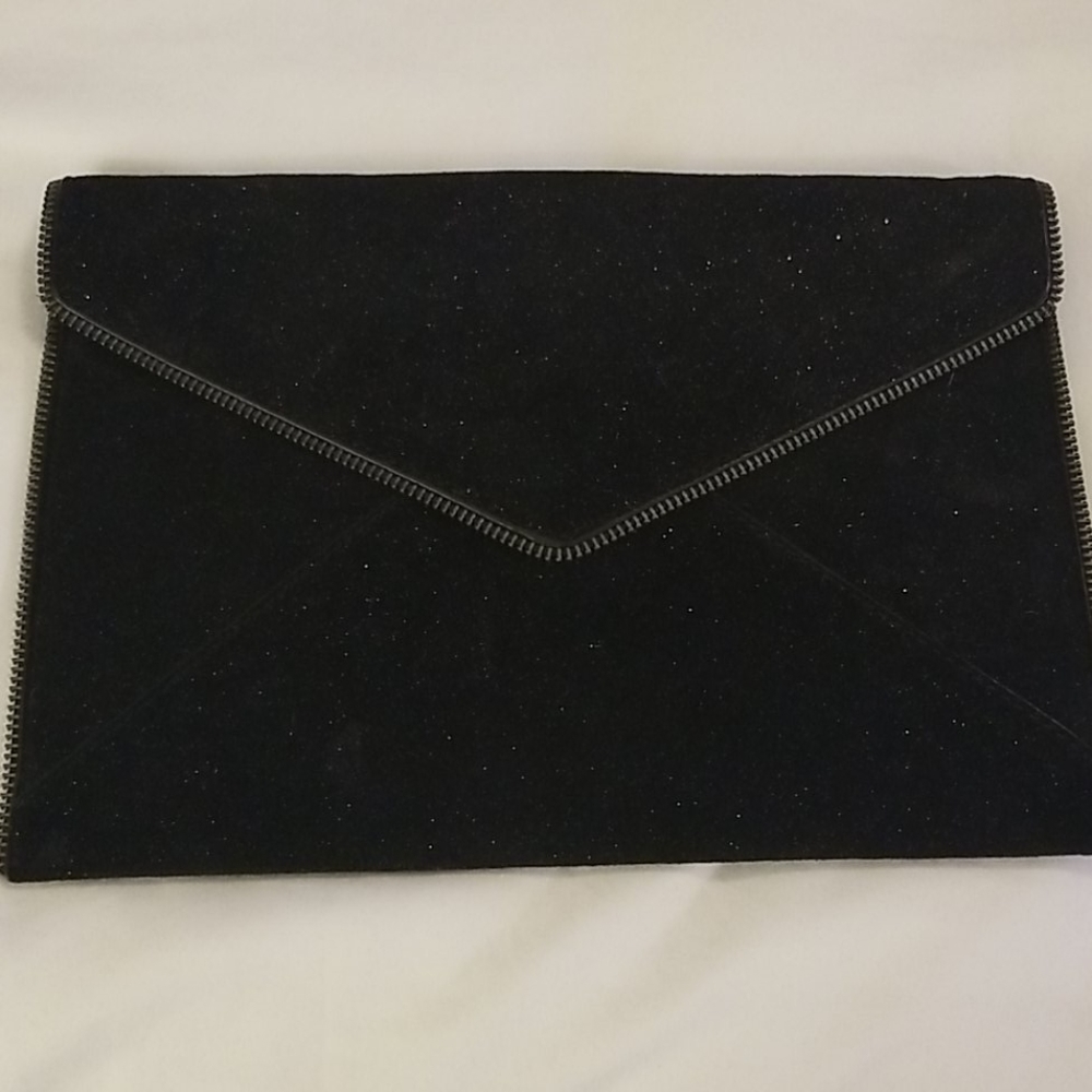 Black glitter suede envelope clutch bag